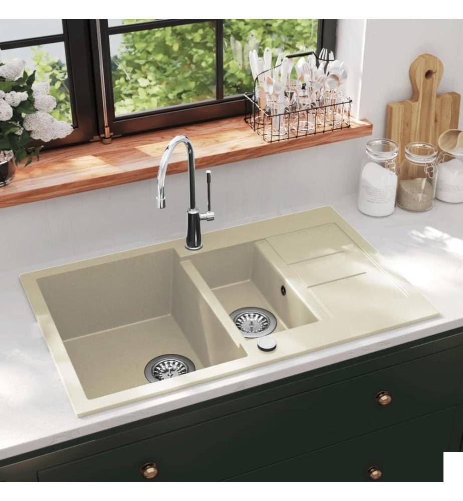 Évier de cuisine Granit Double lavabo Beige