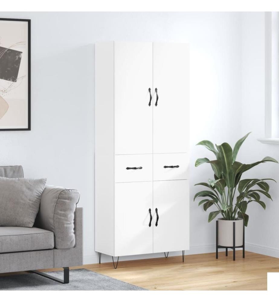 Buffet haut Blanc 69,5x34x180 cm Bois d'ingénierie