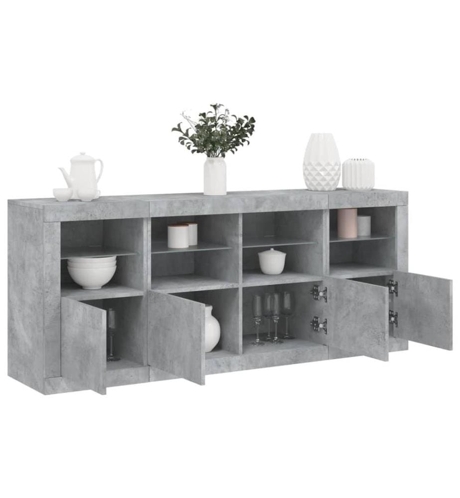 Buffet avec lumières LED gris béton 163x37x67 cm