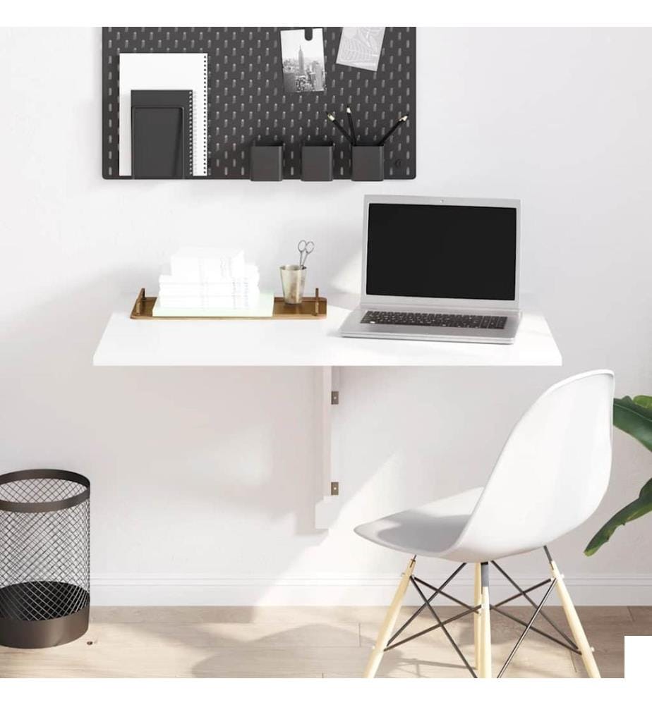Table murale pliable Blanc brillant 100x60x56cm Bois ingénierie