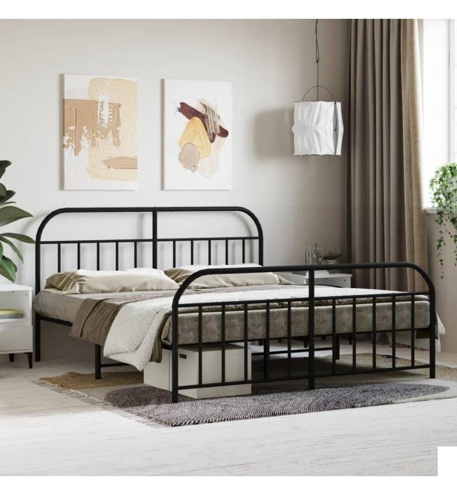 Cadre de lit métal sans matelas avec pied de lit noir 160x200cm