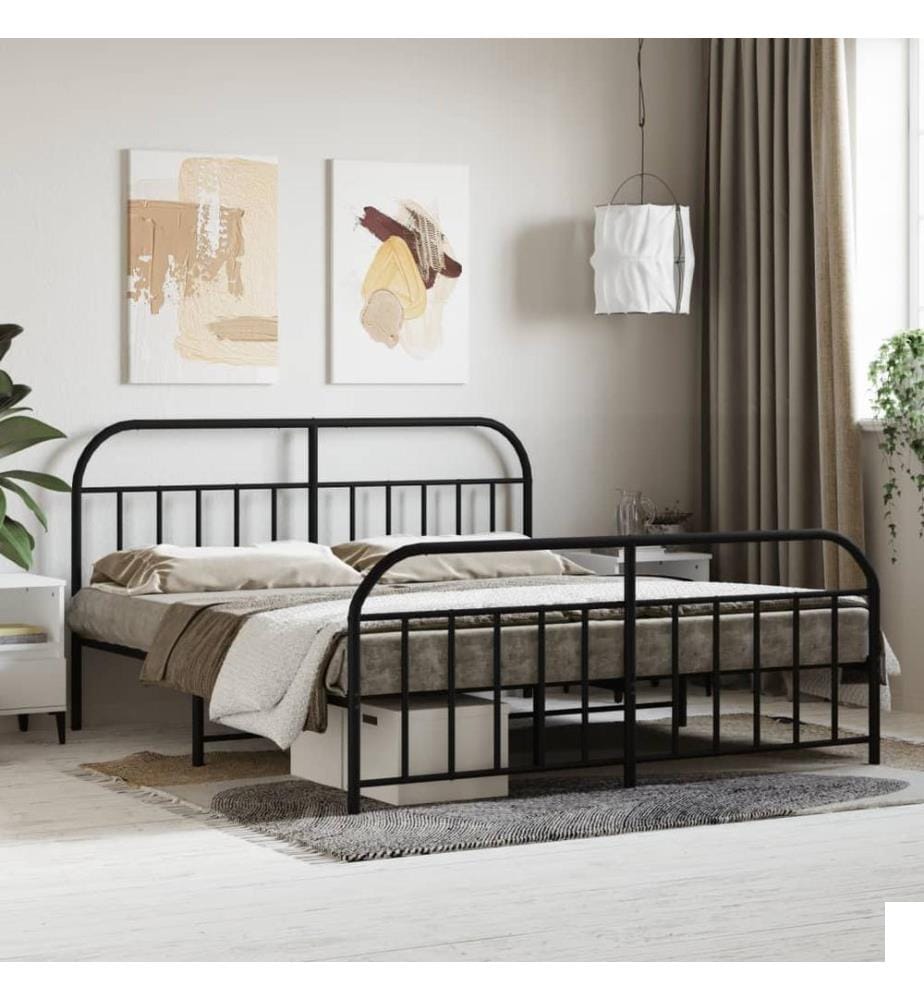 Cadre de lit métal sans matelas avec pied de lit noir 180x200cm