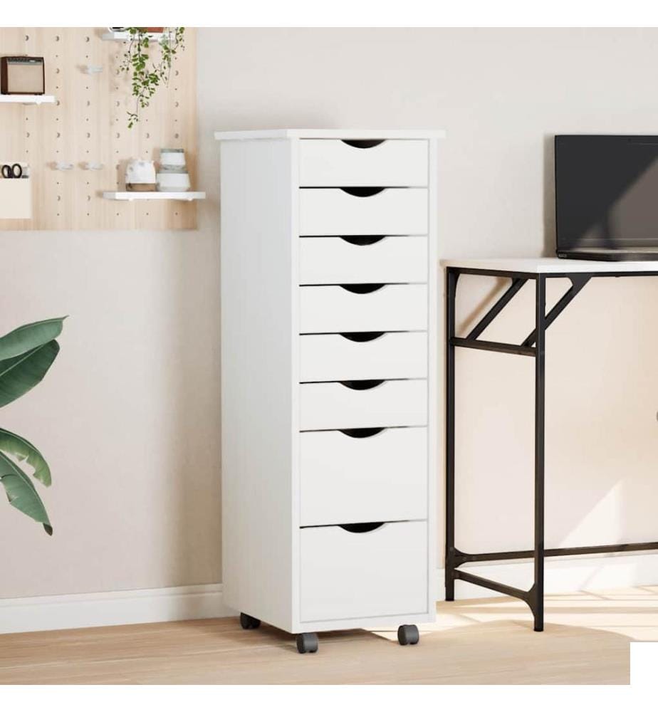 Armoire roulante avec tiroirs MOSS blanc bois de pin solide