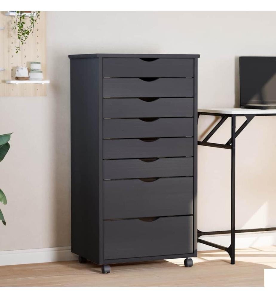 Armoire roulante avec tiroirs MOSS gris bois de pin solide