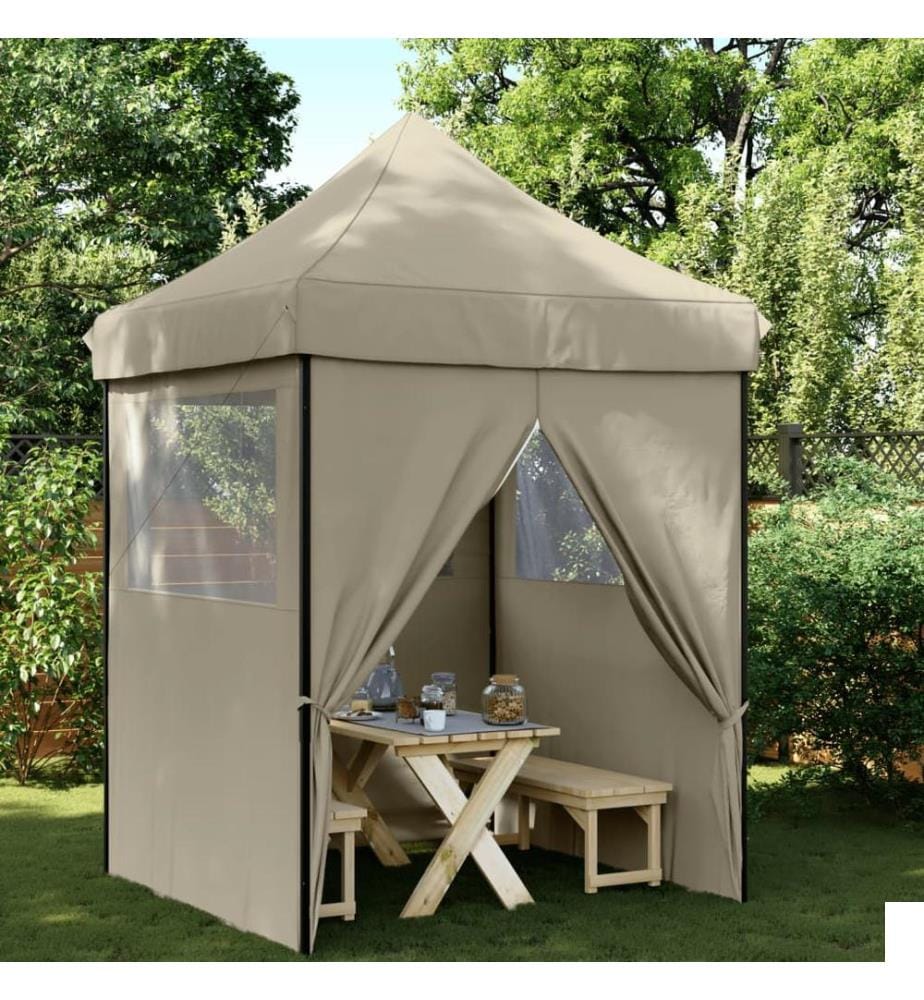 Tente de réception pliable escamotable 4 parois latérales taupe