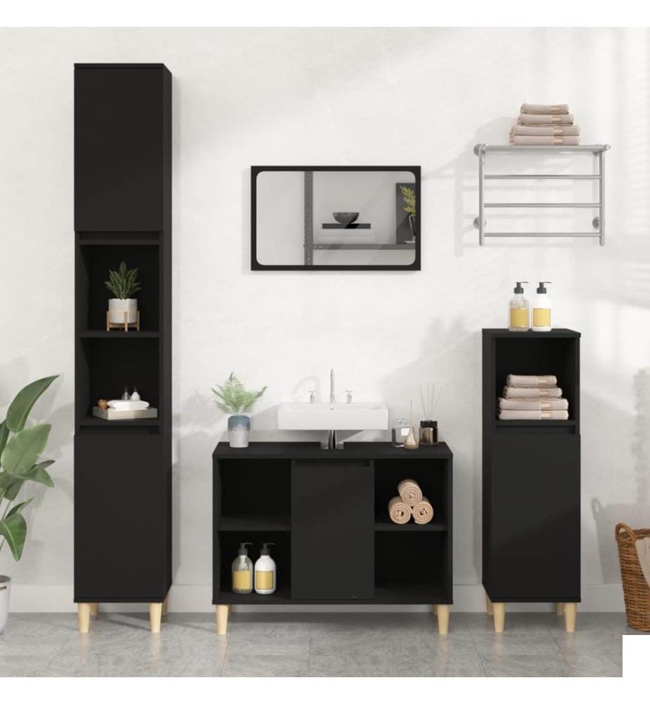 Meuble d'évier noir 80x33x60 cm bois d'ingénierie