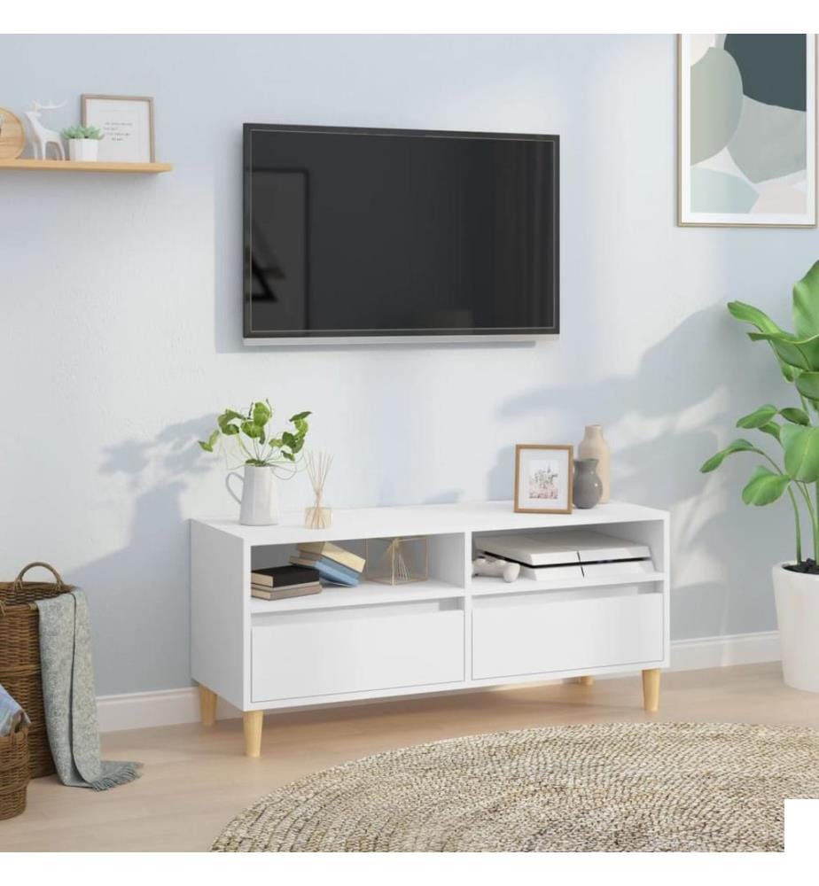 Meuble TV blanc 100x34,5x44,5 cm bois d'ingénierie