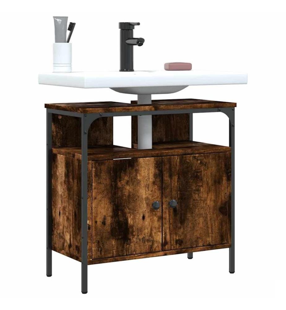 Armoire lavabo de salle de bain chêne fumé 60x30x60 cm
