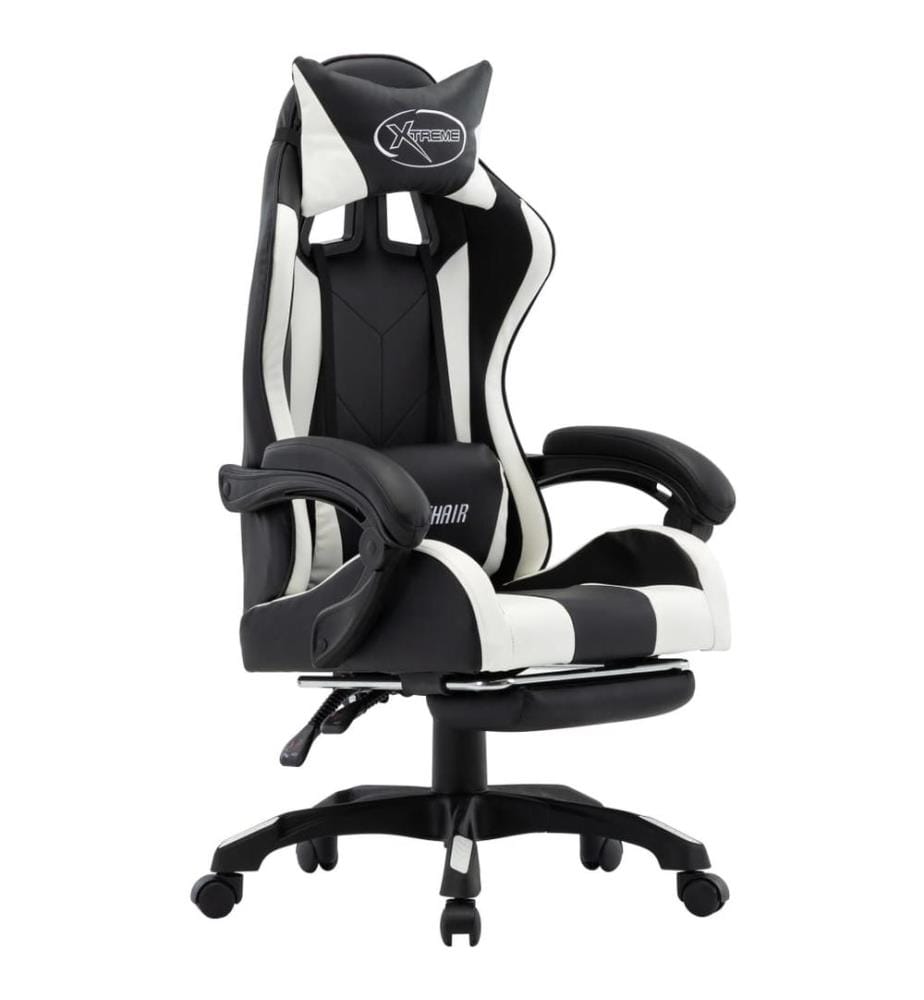 Fauteuil de jeux vidéo et repose-pied Blanc et noir Similicuir