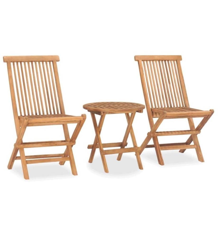 Mobilier à dîner d'extérieur pliable 3 pcs Bois solide de teck