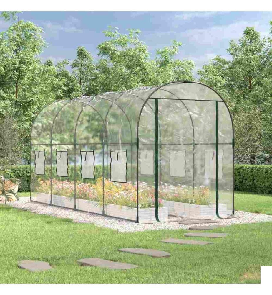 Serre Transparent 160x400x190 cm PVC et acier enduit de poudre