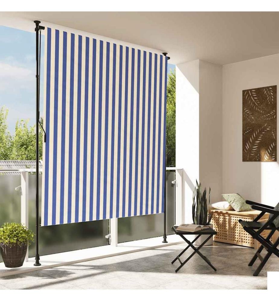 Store roulant d'extérieur bleu et blanc 150x270 cm tissu acier