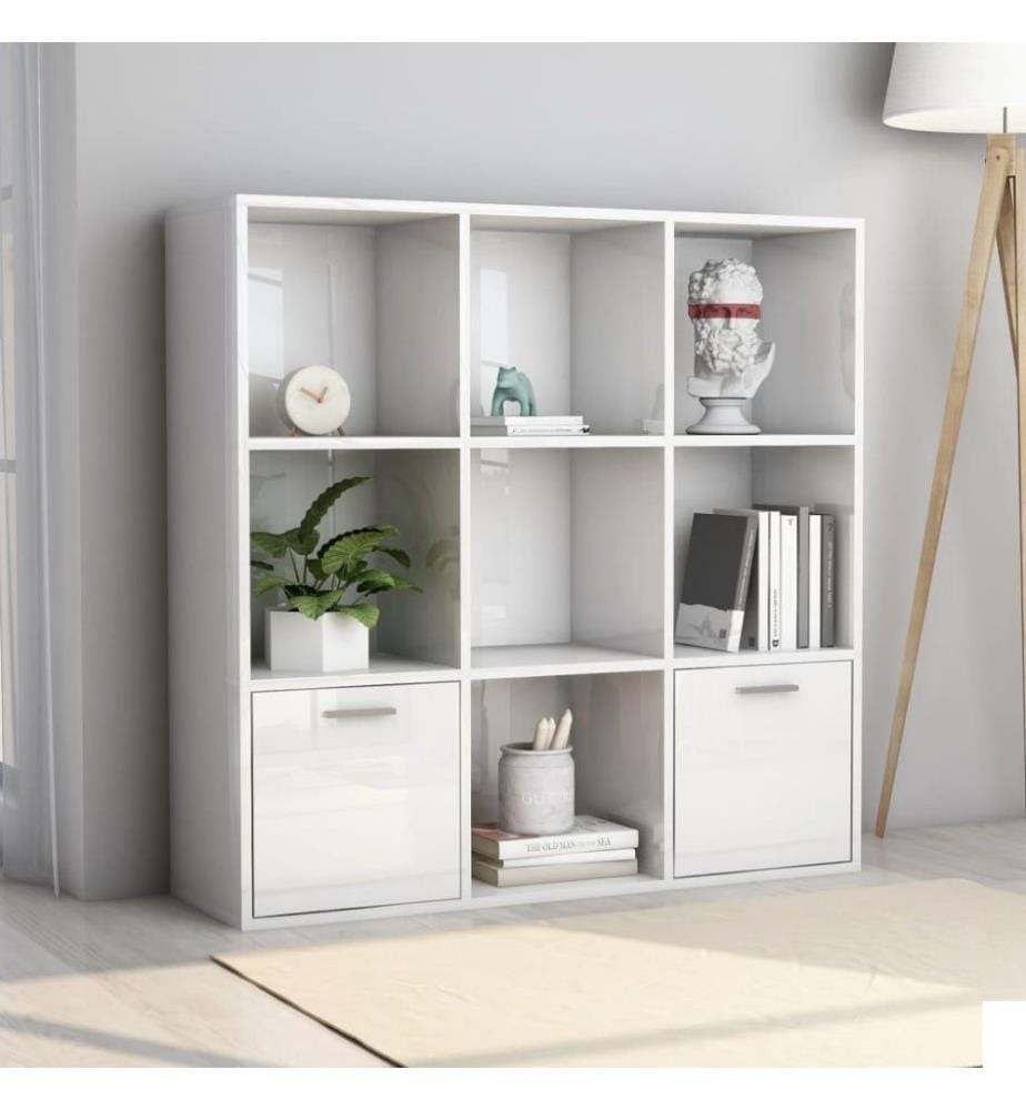 Bibliothèque Blanc brillant 98x30x98 cm Aggloméré