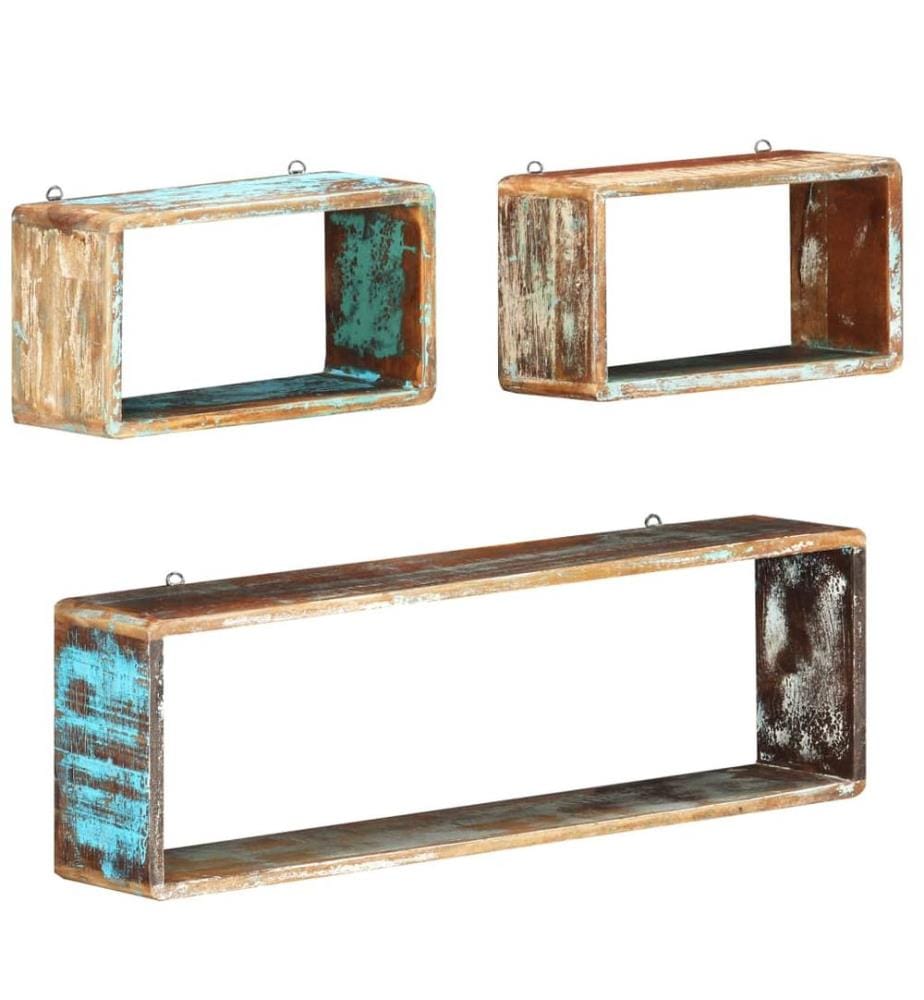 Ensemble d'étagère cube 3 pcs Bois solide de récupération