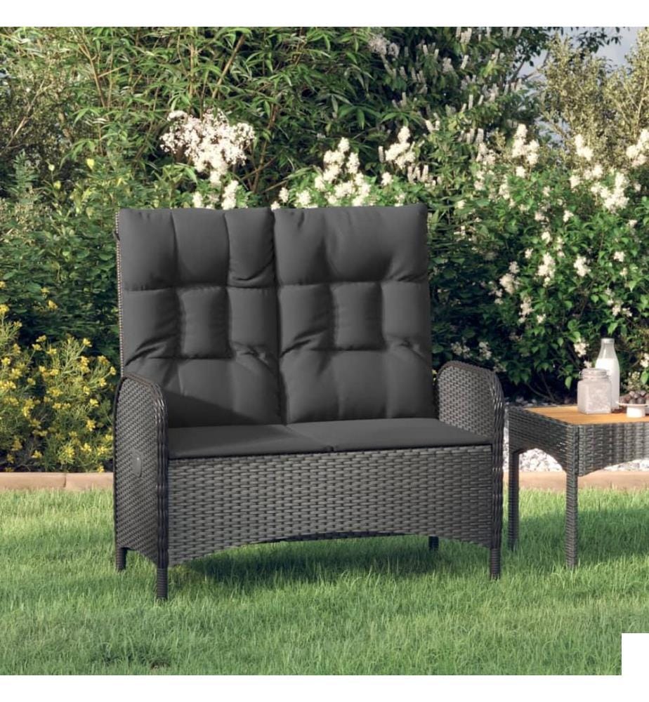Banc de jardin inclinable avec coussins 107 cm Poly rotin Noir