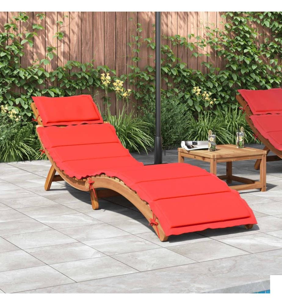 Chaise longue avec coussin rouge bois d'acacia solide