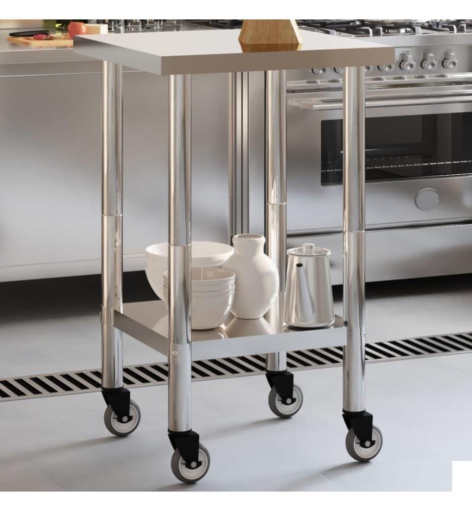 Table de travail de cuisine avec roues 55x55x85 cm inox