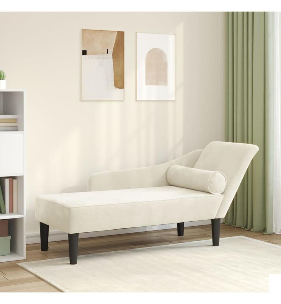 Chaise longue avec coussins crème velours