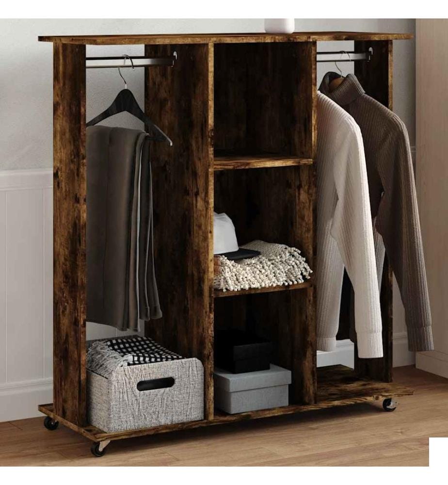 Garde-robe avec roues chêne fumé 102x38x110cm bois d'ingénierie