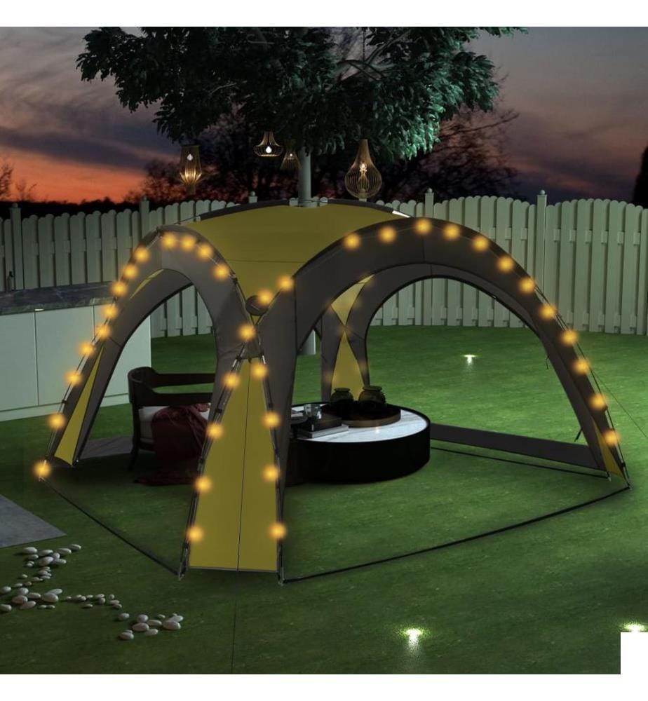 Tente de réception avec LED et 4 parois 3,6x3,6x2,3 m Vert