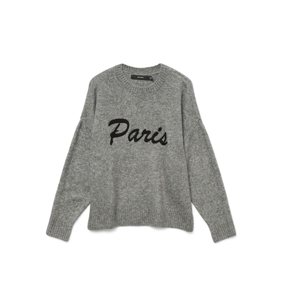 Pull-over - Medium Grey Melange W. Black Paris Text