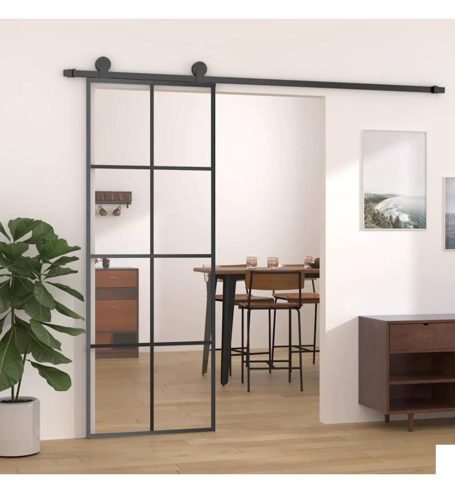 Porte coulissante Noir 76x205 cm Verre ESG et aluminium