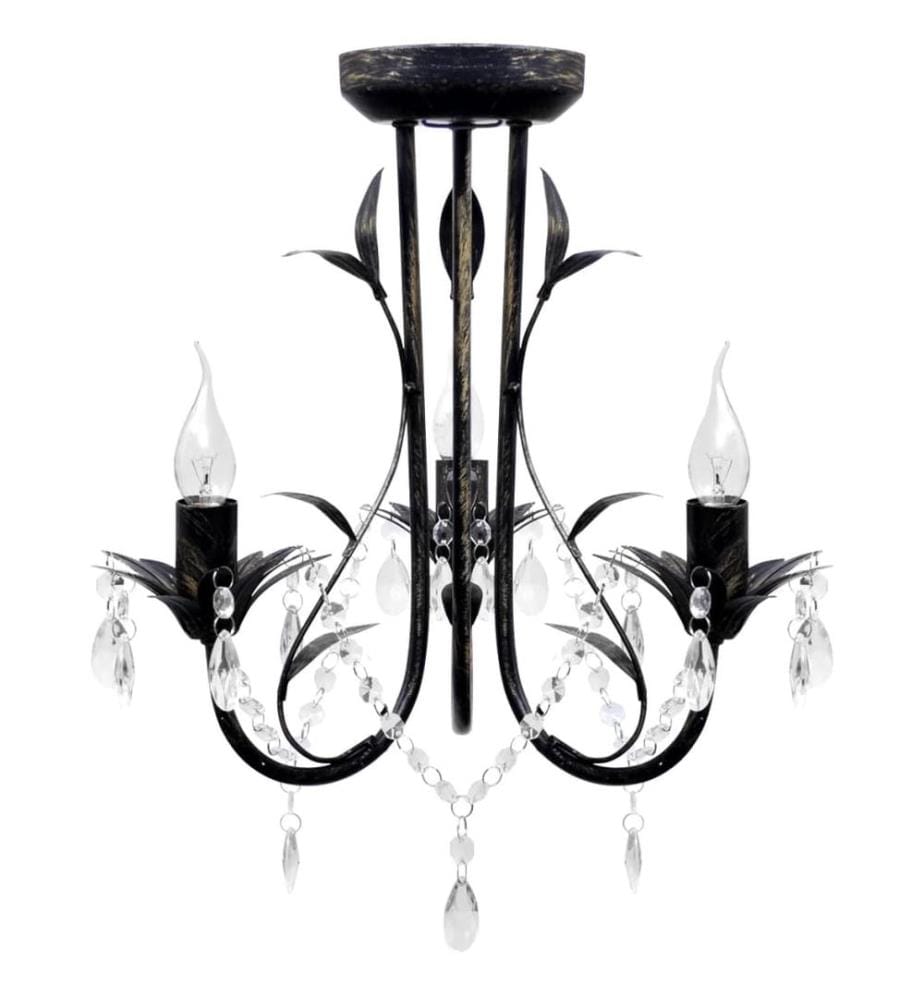 Lustre métal noir style art nouveau + perles crystal 3 x E14 Ampoules