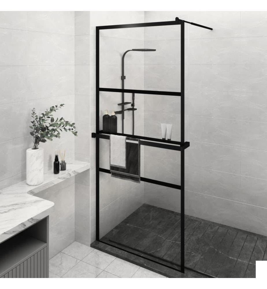 Paroi de douche avec étagère Noir 90x195 cm Verre ESG&Aluminium;