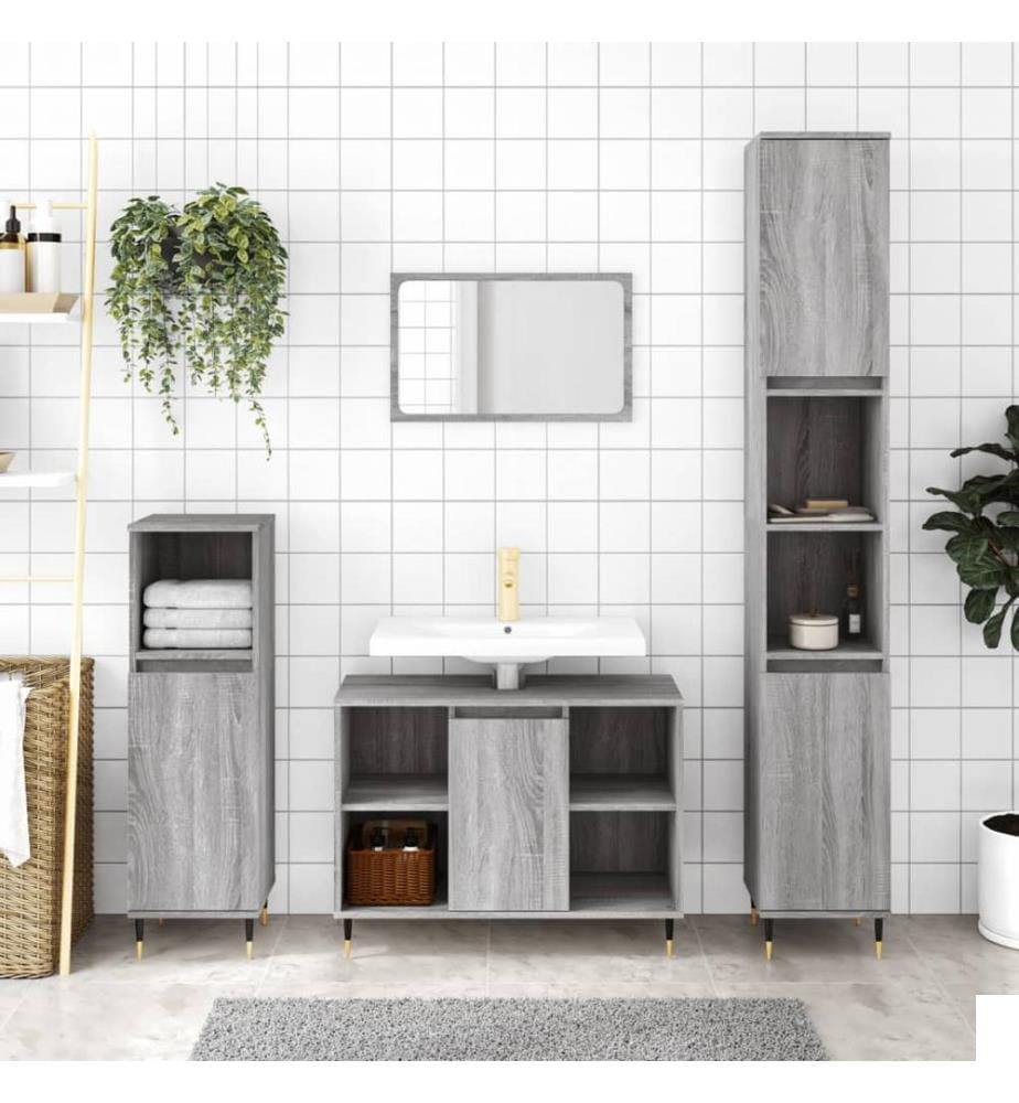 Ensemble de meubles de salle de bain 3 pcs Sonoma gris