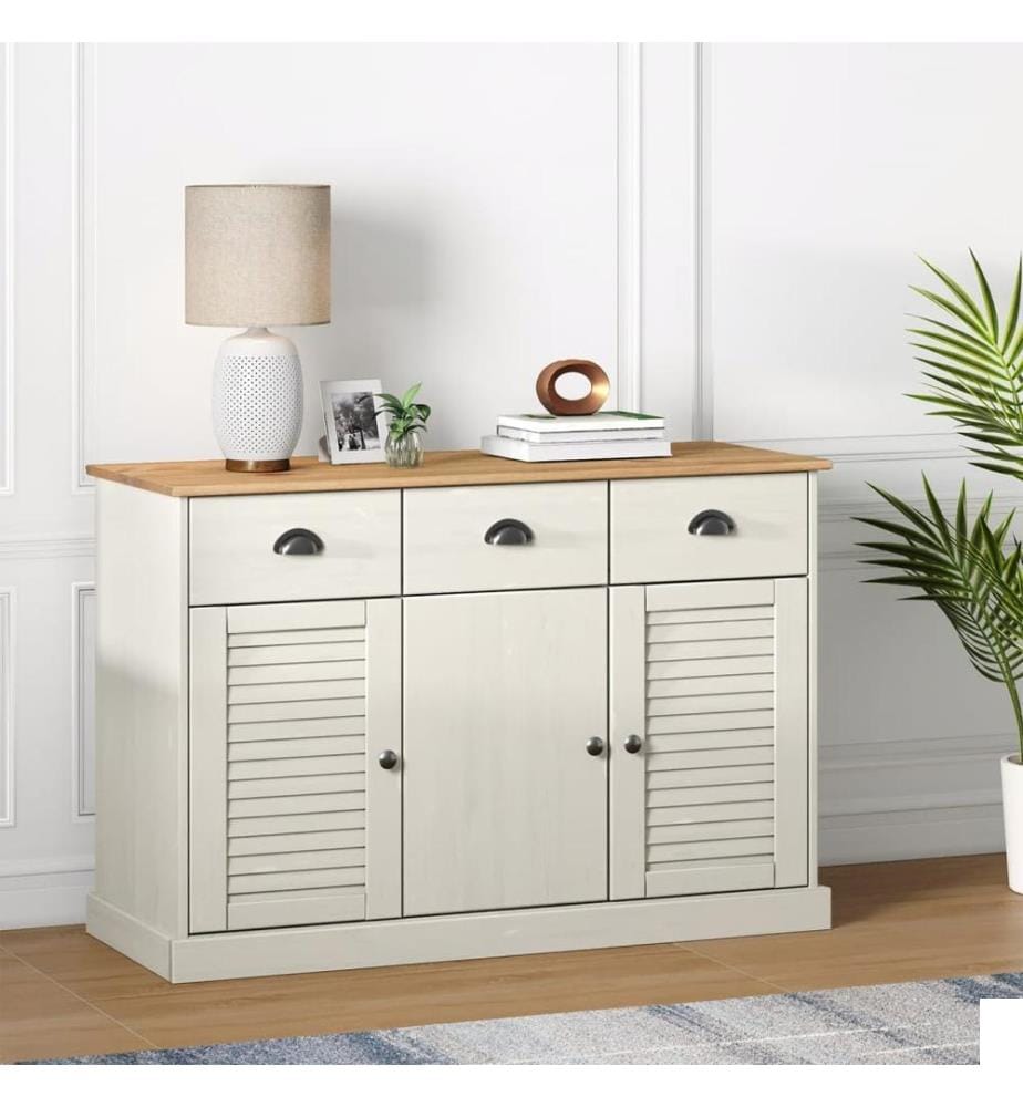 Buffet avec tiroirs VIGO 113x40x75 cm blanc bois massif de pin