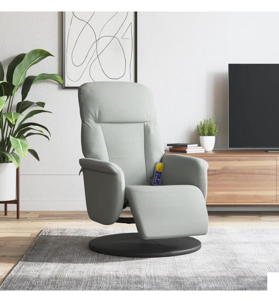 Fauteuil inclinable de massage repose-pied gris clair velours