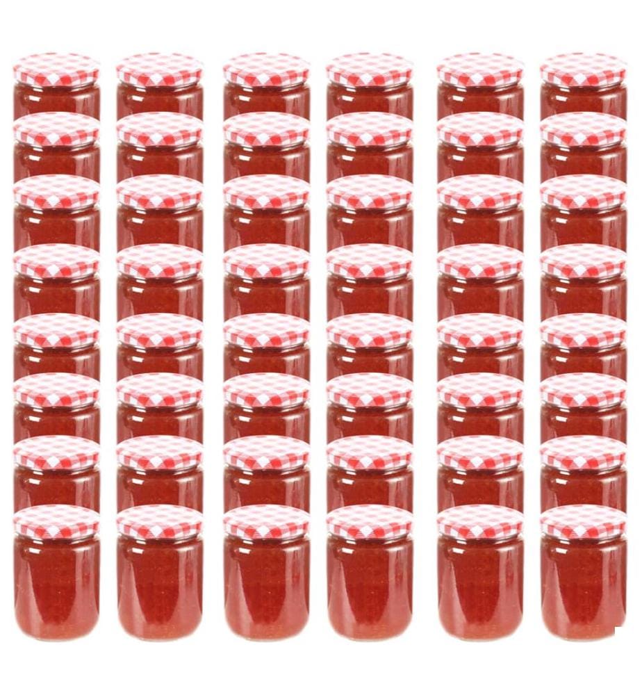 48 pcs Pots à confiture Couvercle blanc et rouge Verre 230 ml