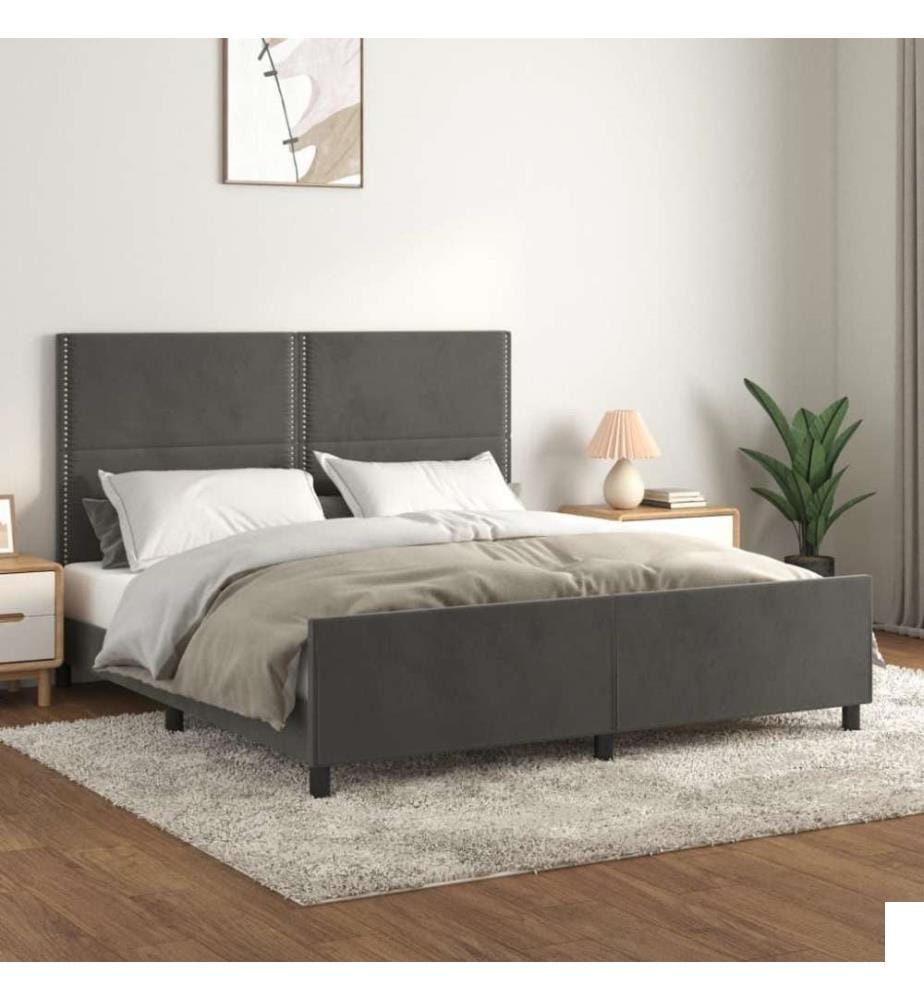 Cadre de lit avec tête de lit Gris foncé 160x200 cm Velours