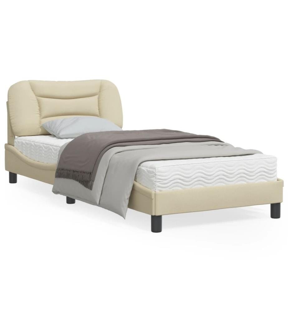 Cadre de lit avec lumières LED crème 90x200 cm tissu