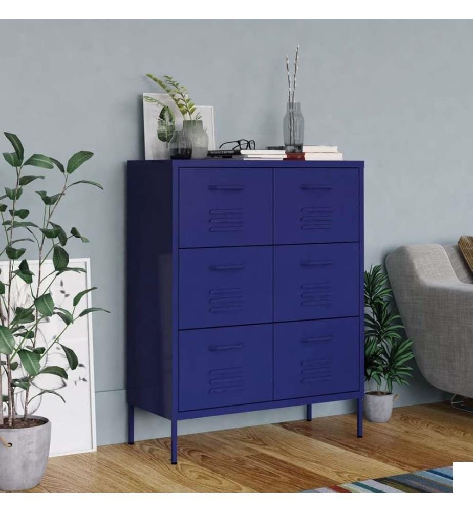 Armoire à tiroirs Bleu marine 80x35x101,5 cm Acier