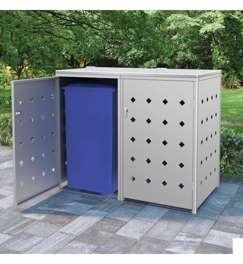 Abri de poubelle double sur roulettes 240 L Acier inoxydable