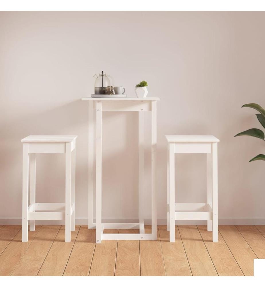 Ensemble de bar 3 pcs Blanc Bois de pin massif