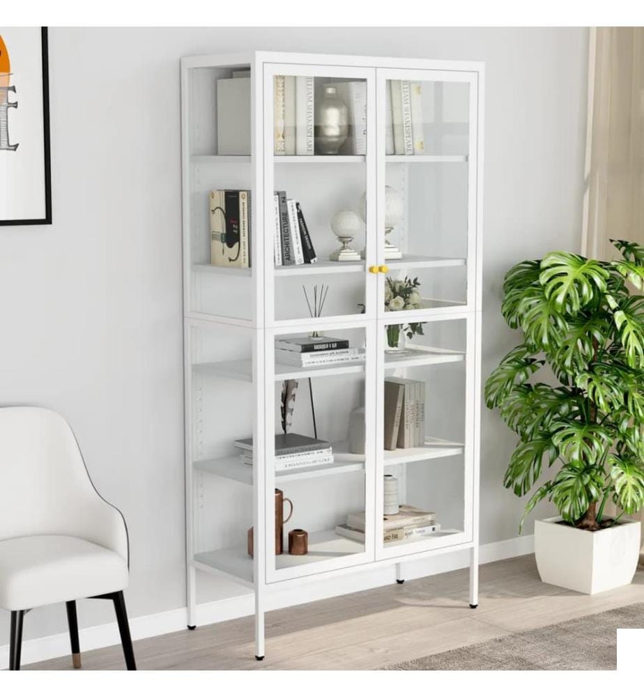 Vitrine d'exposition Blanc 90x40x180 cm Acier et verre trempé
