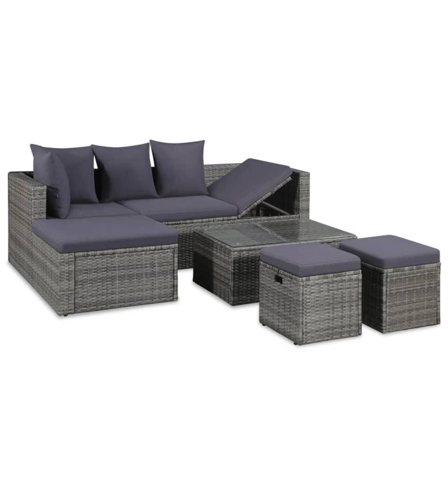 Salon de jardin 4 pcs avec coussins Résine tressée Gris