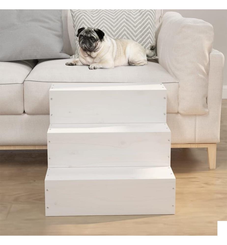 Escalier pour animaux de compagnie Blanc 40x37,5x35 cm Bois pin