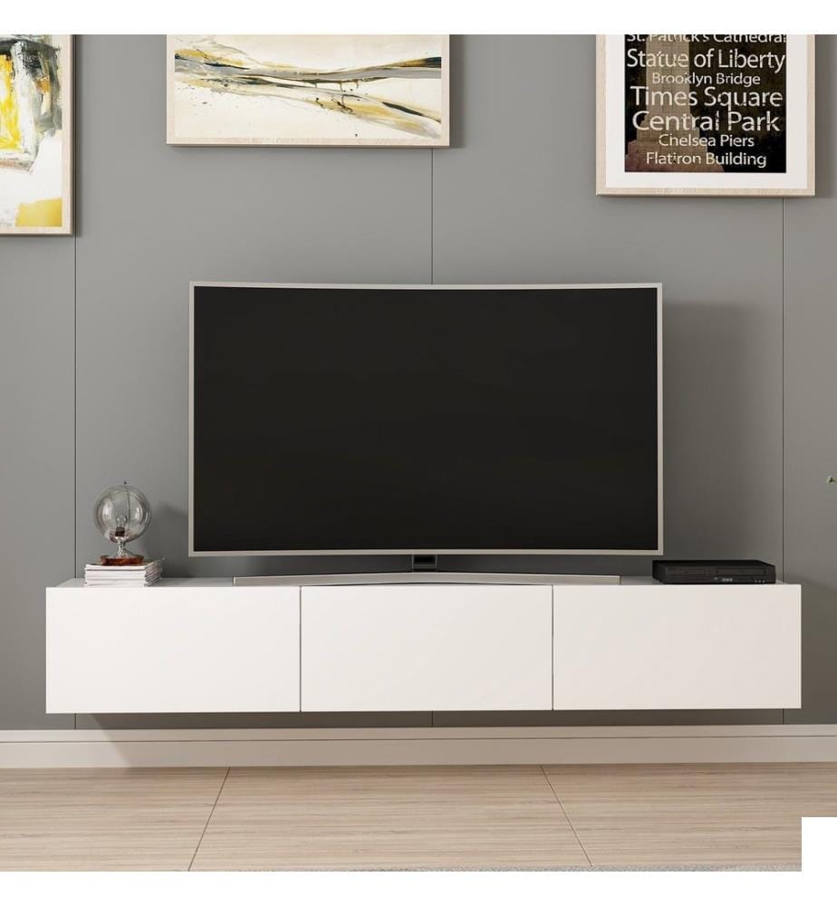 Meuble TV, Blanc, Panneau de particules mélaminé