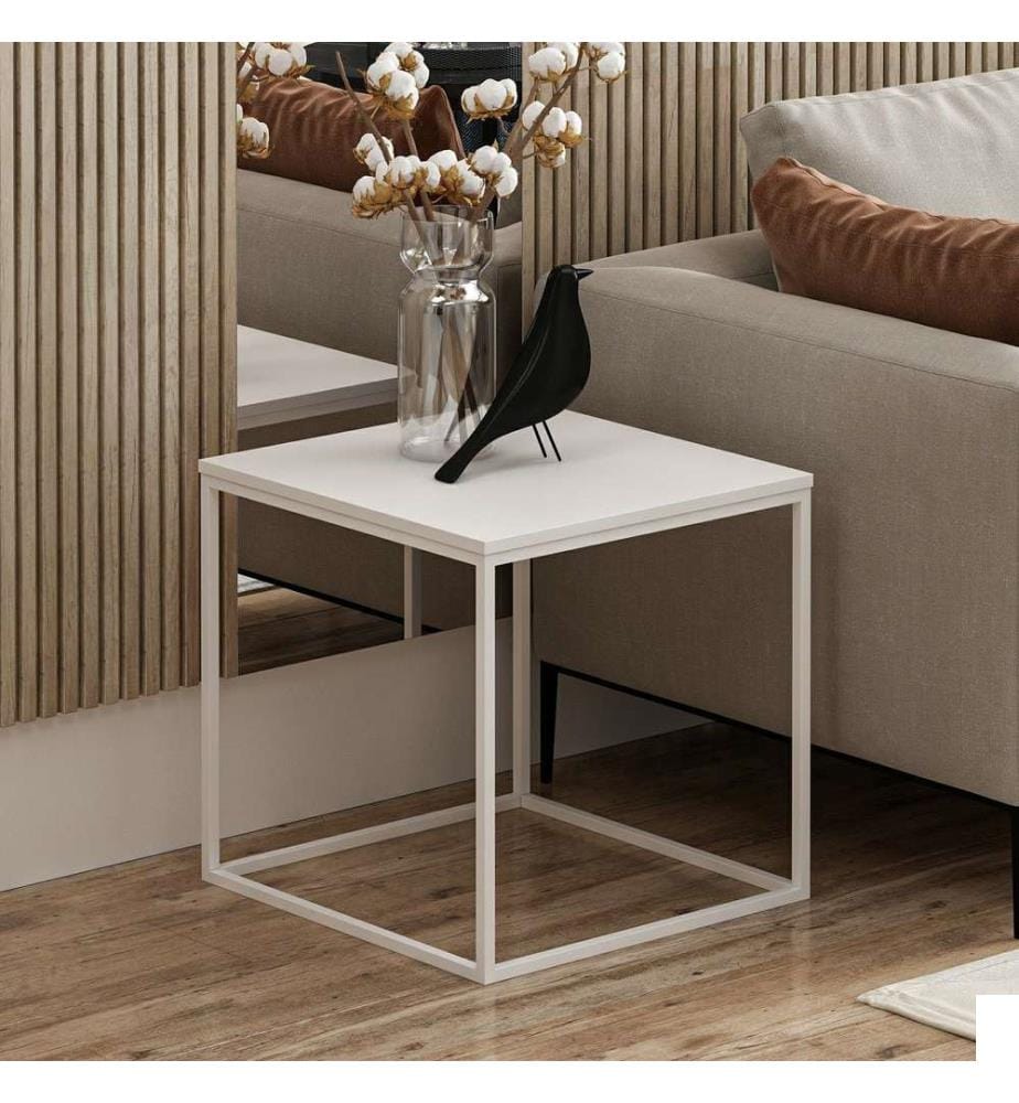 Table d'appoint, blanc, panneau de particules mélaminé, piétement métal
