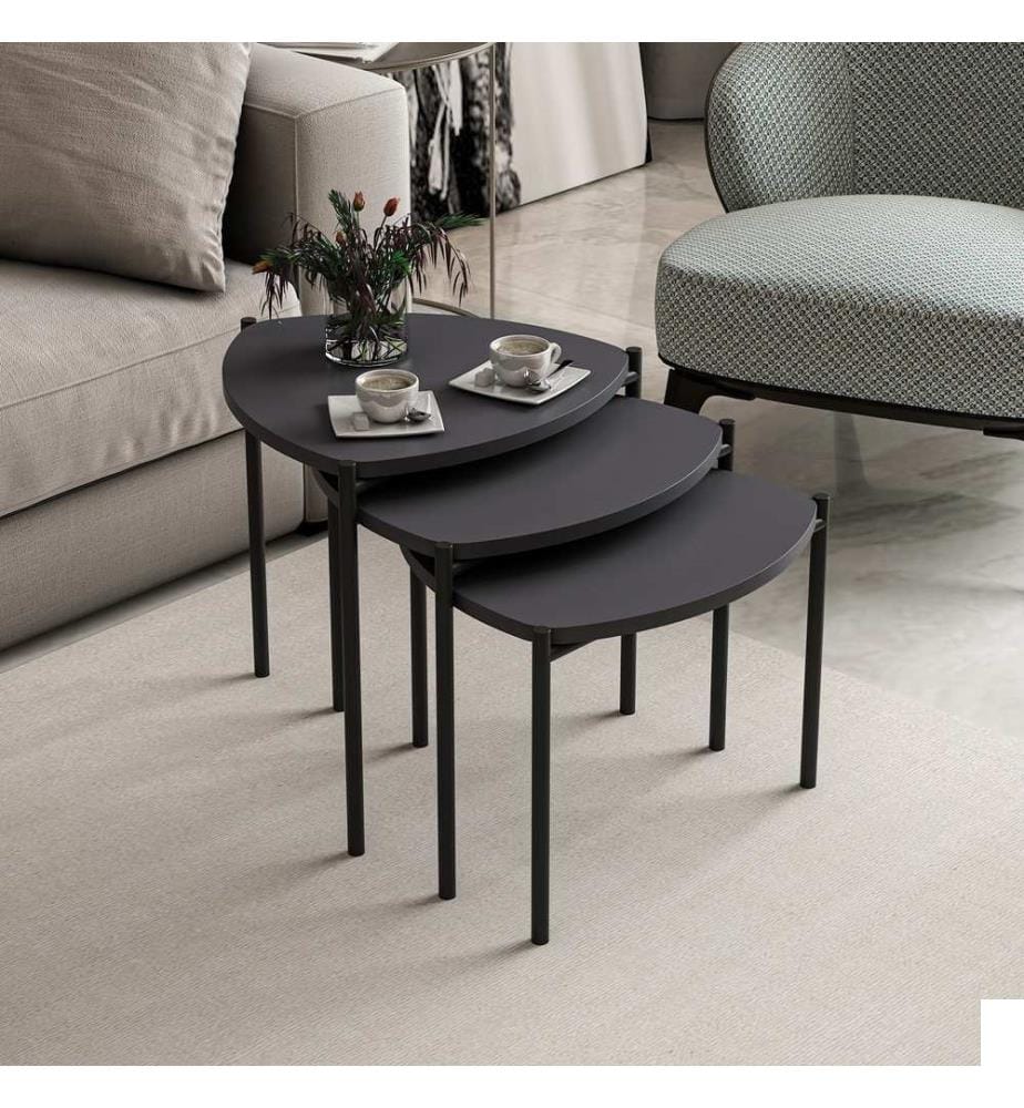 Table gigogne , 3 pièces, anthracite, panneau de particules mélaminé, structure métallique