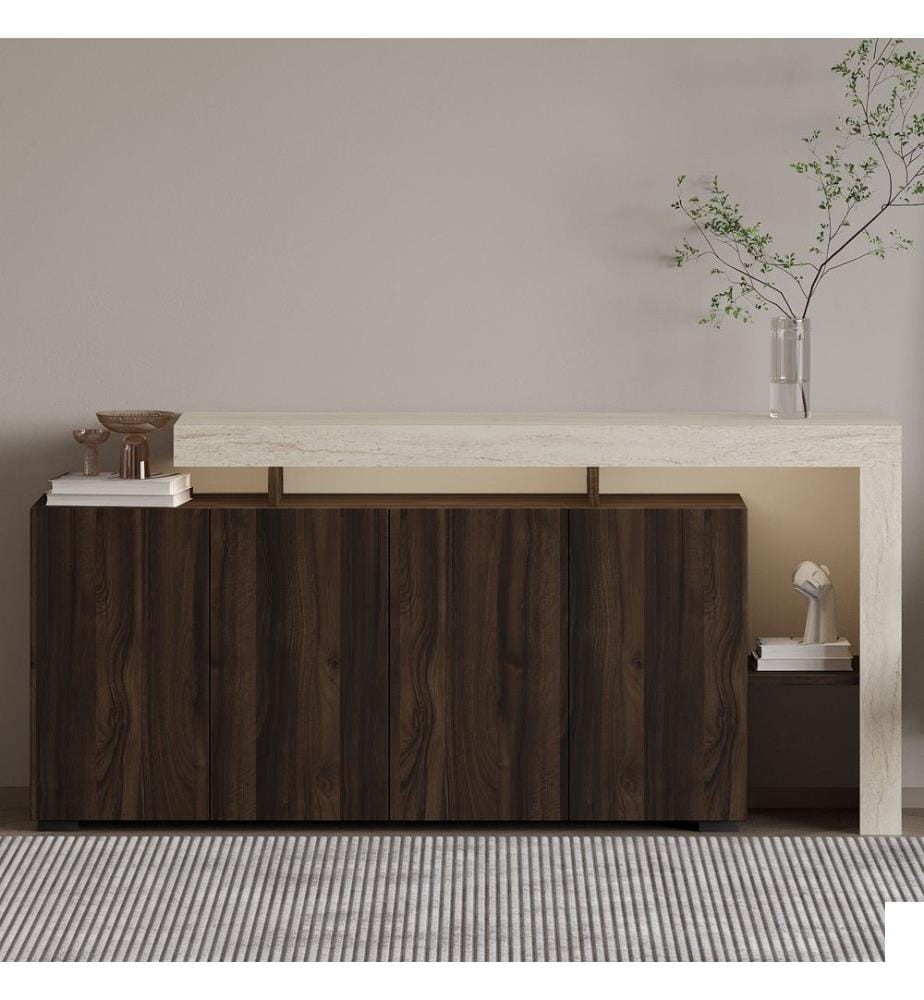 Console, panneau de particules 100 % mélaminé, travertin, noyer