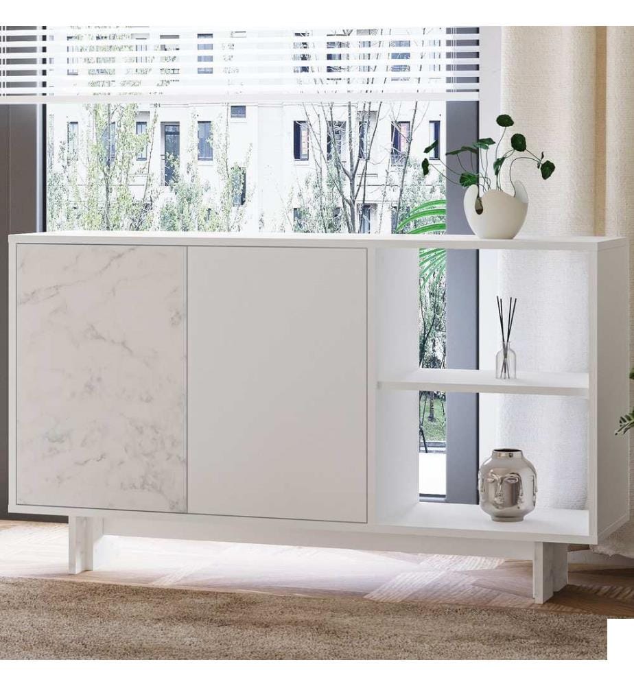 Console, panneau de particules 100 % mélaminé, blanc, marbre