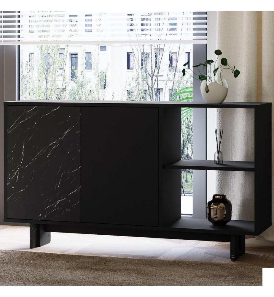 Console, panneau de particules 100 % mélaminé, noir, marbre