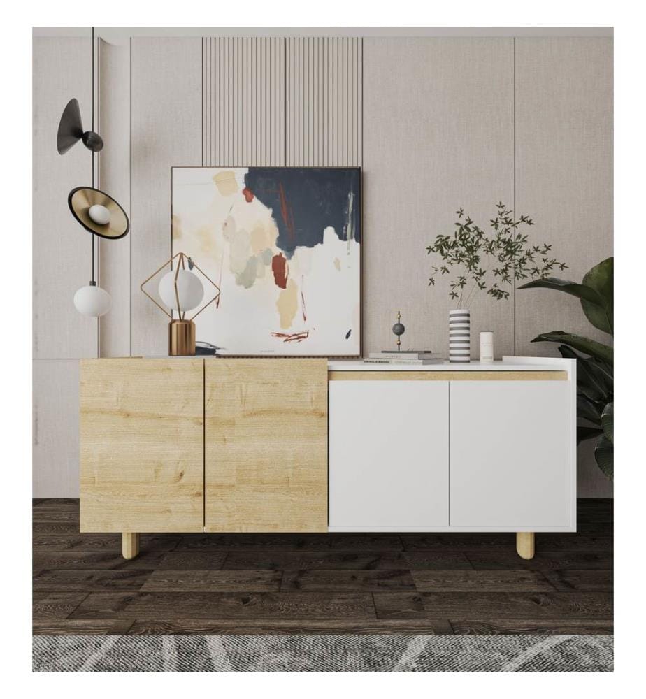 Console, panneaux de particules mélaminés, chêne saphir, blanc