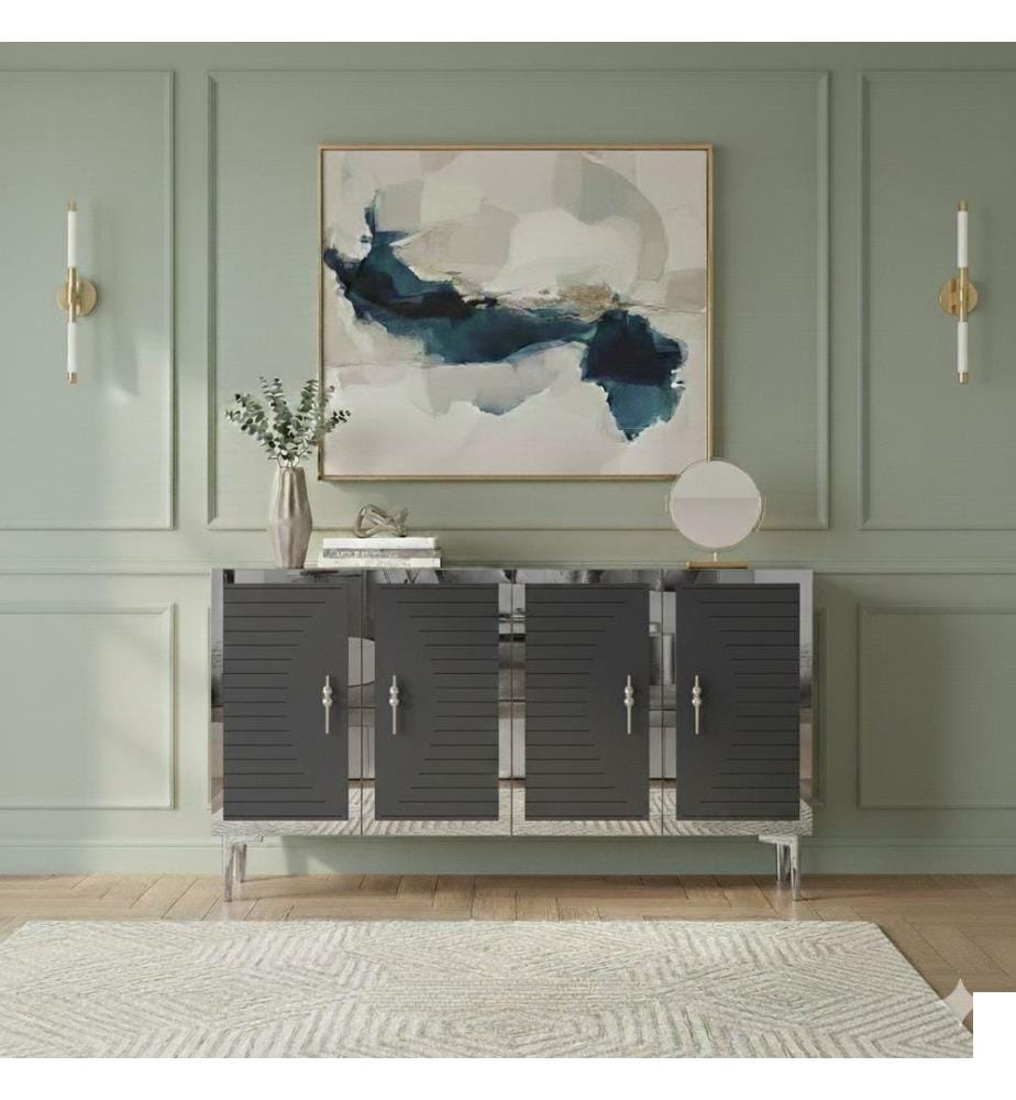 Console, panneau de particules 100 % mélaminé, anthracite, argent