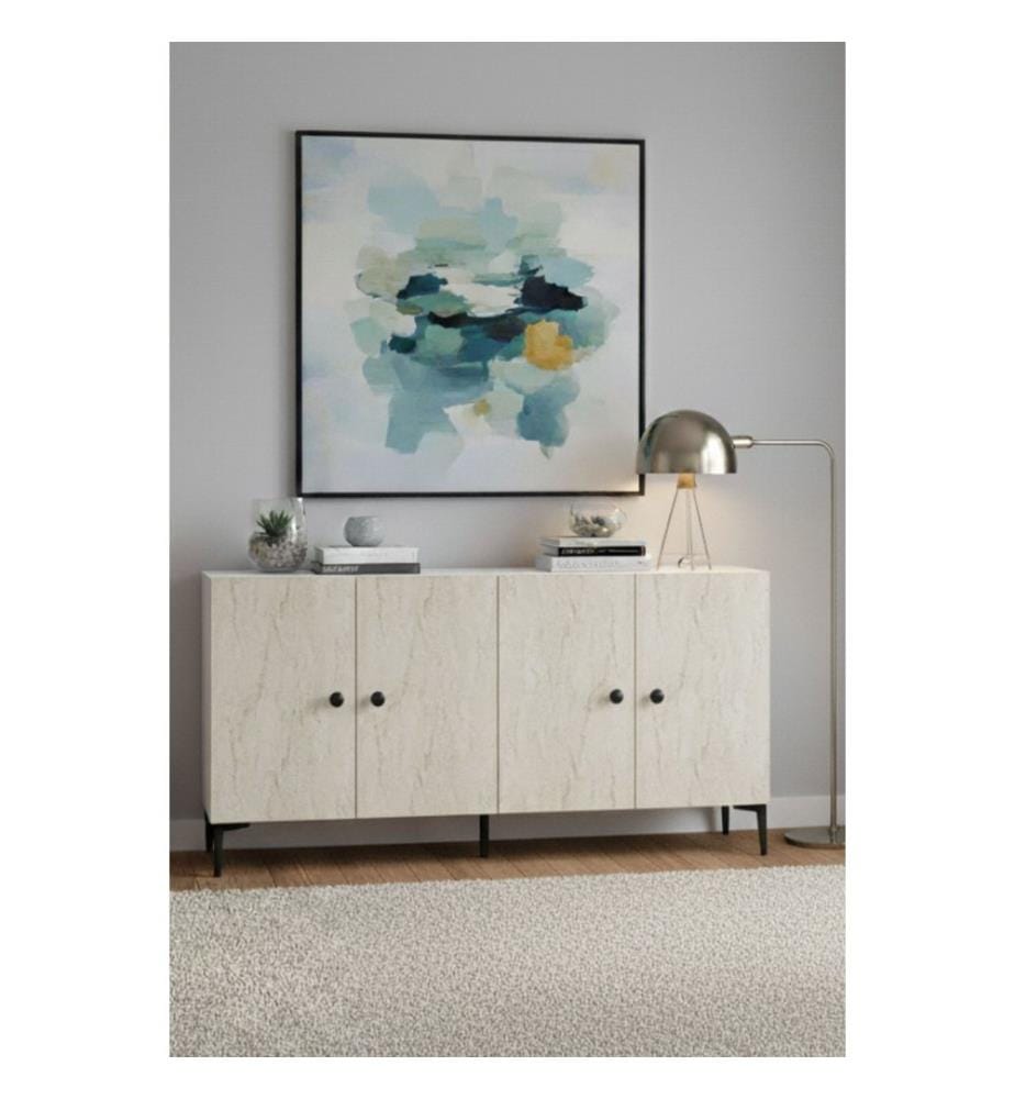 Console, panneau de particules 100 % mélaminé, blanc, travertin