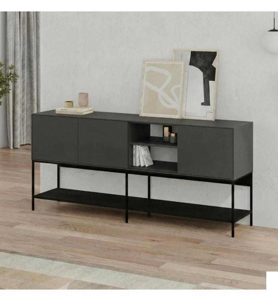 Console, panneau de particules 100 % mélaminé, anthracite, bois noir, noir